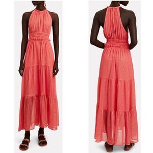 A.L.C. Elara Lurex Silk Maxi Coral Pink Dress Halter Tiered Size 2